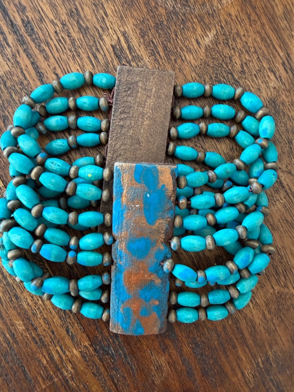 Turquoise Beaded Multi-Strand Bracelet with Rustic Accent